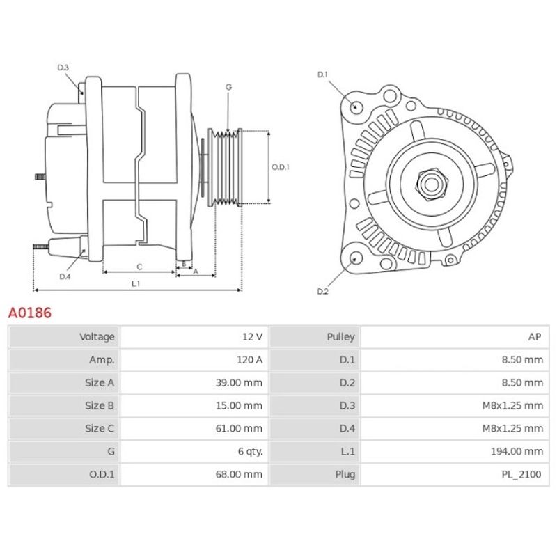 Dynamo T4 firkant kontakt AS-PL A0186